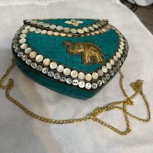 Handmade mini clutch - real stones - turquoise and mother of pearl